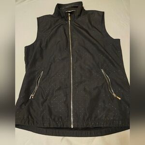 Monterey Club Zip Vest Size Medium Black With Shiny Dots Golf Windrlbreaker Vest
